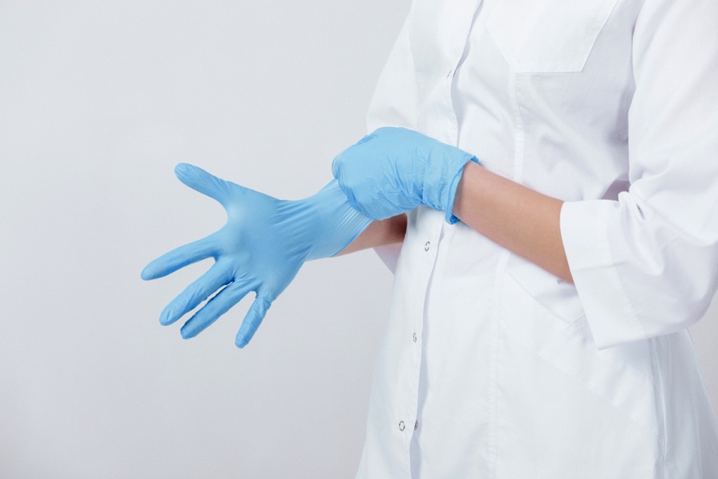 Blue latex gloves